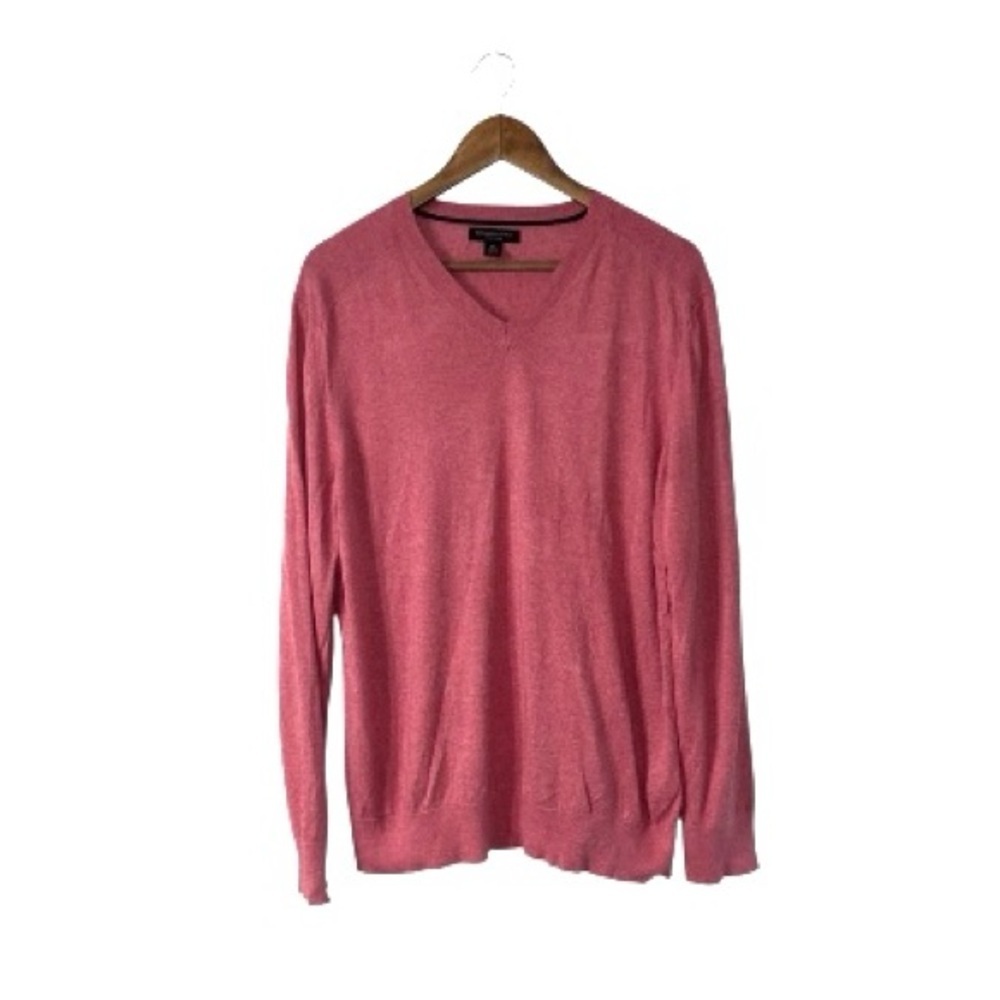 Banana Republic Pink Red Silk Linen Sweater V-Neck Classic Office Size Mens XL